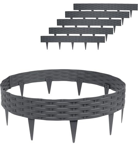 XINZI Bordo per aiuole, 5 m, in plastica, effetto rattan, per giardino, per palizzate, giardino, decorazione da giardino (5 pezzi, antracite)