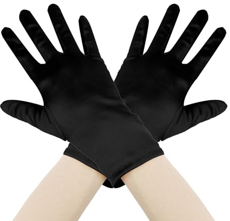 Guanti Neri Da Donna - Corti In Raso, Scaldamani, Per Halloween, Sposa, Anni 20, Caldi - 1 Paio