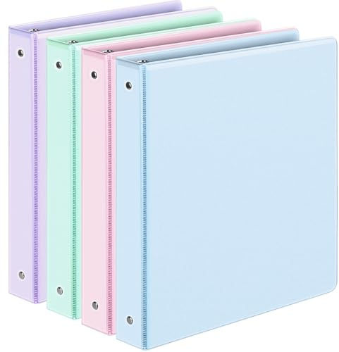 4 Pack Extra Durable 3 Ring Binders 1 Inch, Sooez 1” Three Ring Binder, Eco-Friendly & PVC Free, Customizable Clear View Cover for Letter Size 8.5 x 11'' Paper, Pastels School Office Supplies for Girl
