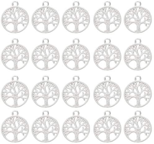 PLABBDPL 20pcs Lebensbaum Anhänger, antiksilberfarben, aus Metall, 20x24mm Kettenanhänger, ideal für Geschenke zur Kommunion, Taufe und Hochzeit, perfekte Deko für den Baumschmuck,