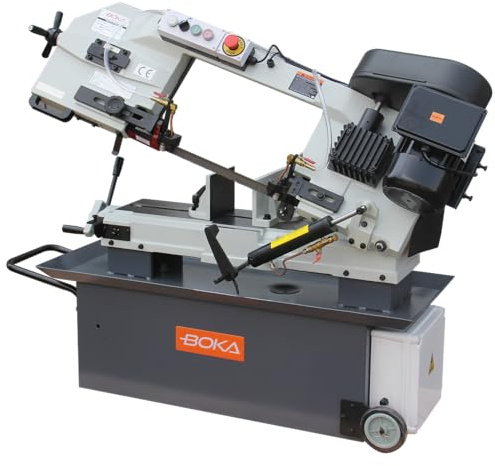 BOKA BS-912B - Sega a nastro orizzontale in metallo, capacità di taglio Ø 229 mm (materiale rotondo, 90°), 4 velocità di taglio, avanzamento idraulico e sistema di raffreddamento, 230 V, BS-912B