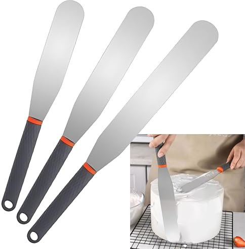 Ktchnhlprz Tortenspatel, 3er Set, angenehmer Silikongriff, 15cm - 20cm – 25cm, für dekorative Kuchen und Torten, Streichpalette, Edelstahl
