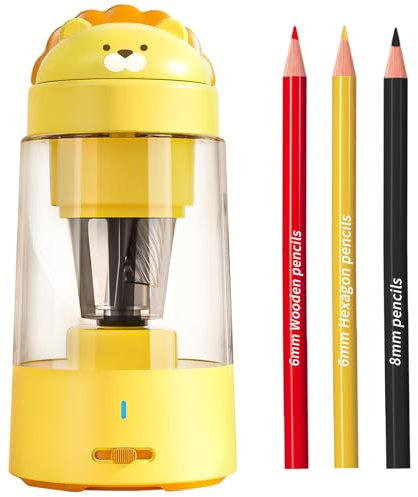 Zmol Electric Pencil Sharpener, Portable Pencil Sharpener for Kids, Auto in & Out，Fully Automatic Rechargeable Pencil Sharpeners for No.2/Colored Pencils(6-8mm), Classroom/Office/Home (Yellow)