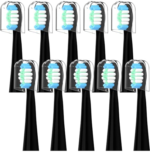 10 Stück Kompatibel mit Oral-B Pulsonic Elektrische Zahnbürste Schallzahnbürste Ersatz Zahnbürste Köpfe, für Oral-B Pulsonic Aufsteckbürsten, Mit Staubabdeckung, Schwarz