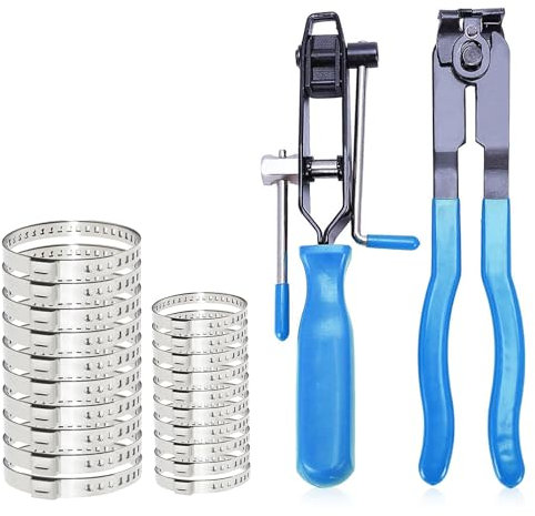 Juego de 2 alicates de abrazadera de maletero CV con 20 bandas de crimpado, alicates de eje de manguera para coche, accesorios de herramientas de reparación, azul