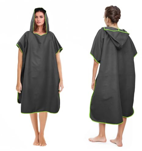 Pameil Accappatoio da bagno da donna e uomo, Poncho asciugamano, Poncho da surf in microfibra, Lungo aiuto per il cambio con cappuccio per uomo e donna, Asciugamano ideale per la spiaggia, onde, surf