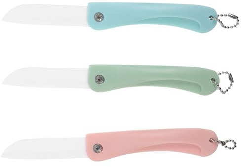 GALPADA Coltelli Da Cucina in Ceramica Pieghevoli, Tagliafrutta Portatile 3 Pezzi, Lama Durevole Senza Affilatura, Utensili Leggeri Per Preparazione Alimenti Domestica e Viaggio, Colore Casuale