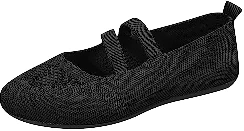VBEDKDEB Ballerina skor dam bekväma platta ballerinaskor dam fritidsskor, fashionabla, mönster, enkla, enfärgade, platt golv, bekväma, lätta, halkfria, att glida in barfota ballerinaskor, svart, 40.5
