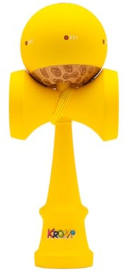 KROM Kendama KOLOR Giallo - Kendama con rivestimento in gomma, forma 2GOOD, acero Ken & faggio Tama