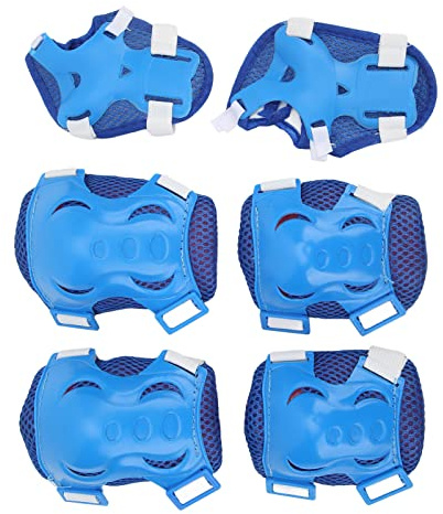 Qudinip Équipement de Protection pour Patinage à Roulettes, Protège-genoux, Coudes et Paumes Réglables avec Coque en Maille Respirante Incassable, pour Enfants de 6 à 18 Ans (Bleue)