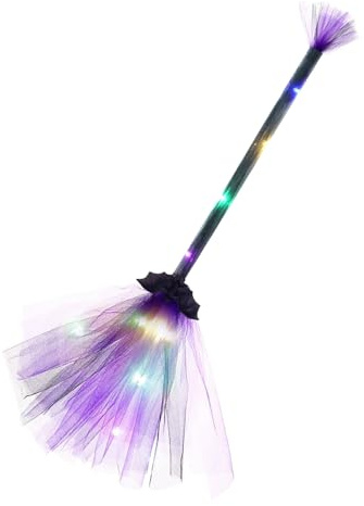 Mystic Witch Broom - Scopa da strega con luce a LED, decorazione per Halloween, in rete ABS con componenti elettronici, accessorio per feste in maschera, giardino, patio, porta d'ingresso della stanza