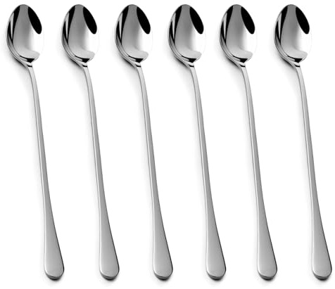 lulir 6 pezzi Cucchiaio da ghiaccio e latte, Macchiato, cucchiai da caffè in acciaio inossidabile, lavabile in lavastoviglie, 19,3 cm, cucchiai da dessert piccoli per tè ghiacciato, bevande calde