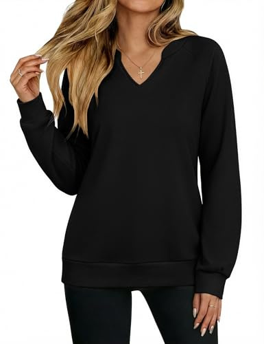Aottori Sweat Femme Col V sans Capuche Manches Longues Oversize Coton | Haut Femme, Chic Élégant , Doux Souple, Extensible, Respirant, Confortable, Quotidien, Bureau, Voyage, Automne