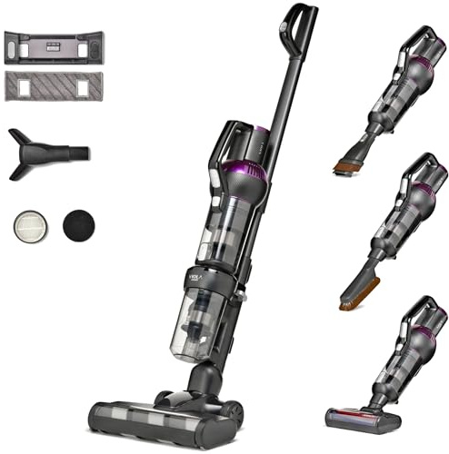 VIOLA Aspirapolvere Senza Fili, Scopa Elettrica Senza Filo Potente, 80 Min Autonomia, 600W, Funzione Lavapavimenti, Sterilizza con Luce UV-C, Tappeti, Pavimento, Peli Animali, Divani
