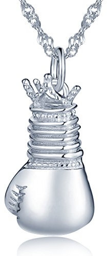 Yumilok Damen Halskette Herren Kette mit mini Boxhandschuh Anhänger Collier 925 Sterling Silber für Damen Mädchen