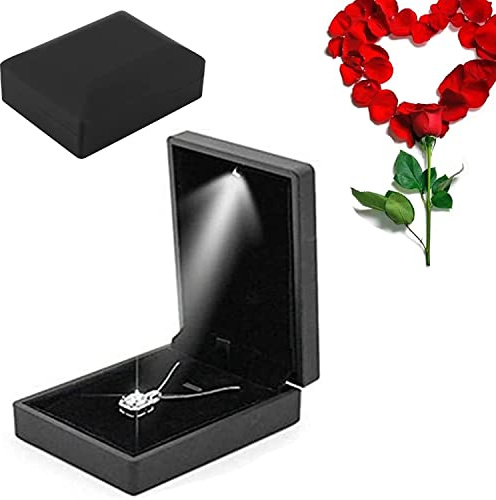 Salmue Boîte-Cadeau de Bijoux avec lumière LED, Collier Bracelet bagues Pendentif étui de Rangement pour Proposition de Mariage fiançailles Saint-Valentin faveurs Anniversaires Breloques