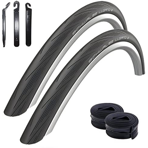 2 x Schwalbe Lugano 28 Rennradreifen Fahrradreifen in Schwarz - 28-622 (700 x 28C) + 2 Schwalbe Schläuche SV15 lang inkl. 3 Reifenheber