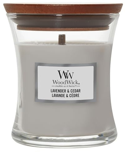 WoodWick Candela profumata Hourglass media con stoppino crepitante | Lavanda e cedro | Durata della fragranza: fino a 20 ore