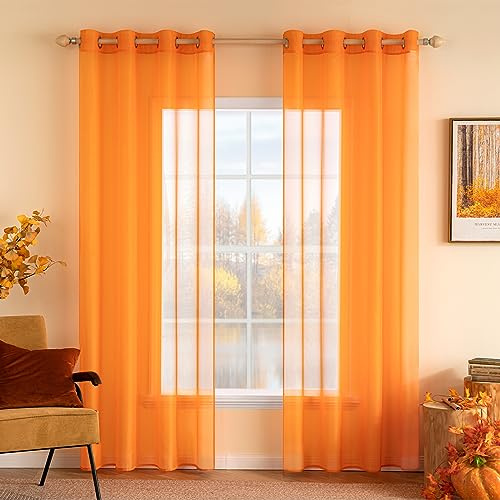 MIULEE Tende Trasparenti Con Occhielli Morbidi Finestre per Salotto Eleganti Soggiorno per Camera da Letto e Tende Cameretta Bambini 2 Pannelli 140x280cm Arancione