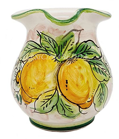 Sicilia Bedda - Brocca Siciliana in Ceramica di Caltagirone - Elegante complemento d'arredo realizzato interamente a Mano (Mezzolitro, Limoni)