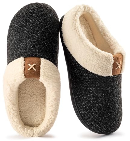 ULTRAIDEAS Ladies' Cozy Memory Foam Slippers Fuzzy Wool-Like Plush Fleece Lined House Shoes w/Indoor, Outdoor Anti-Skid Rubber Sole(Grey, 7-8 UK)