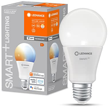 LEDVANCE Smarte LED-Lampe mit WiFi Technologie, Sockel E27, Dimmbar, Lichtfarbe änderbar (2700-6500K), ersetzt Glühlampen mit 100 W, SMART+ WiFi Classic Tunable White, 1er-Pack