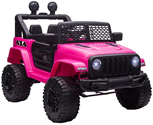 HOMCOM Kids Ride On Car with Parental Remote Control 12V Ages 3-6 Pink | Electric Cars for Kids, 2 Motors, 4-Wheel Suspension, LED Lights, Horn, 3-5km/h, Battery Powered Ride On Toy