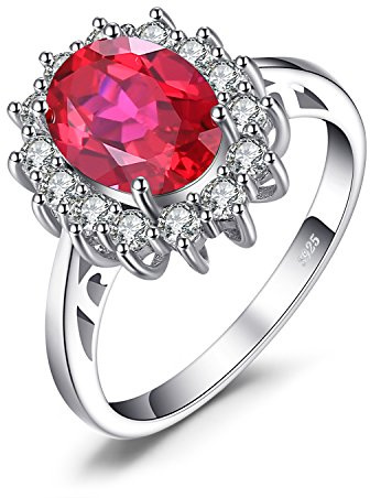 JewelryPalace 1.8ct Diana Princesse Kate Middletonu Bague Synthese Rouge Rubis en Argent 925 Pour Femme, Bague de Fiançailles Mariage, Vintage Ensemble Parure de Bijoux Cadeau