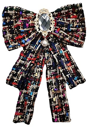 Women's Pre-Tied Bowknot Elegant Ribbon Brooch Pearl Rhinestone Neck Tie Pin for Ladies Girls Suit Shirt Pins Fashion Collar Clothing Accessories for Daughter Mom Sister (Black)