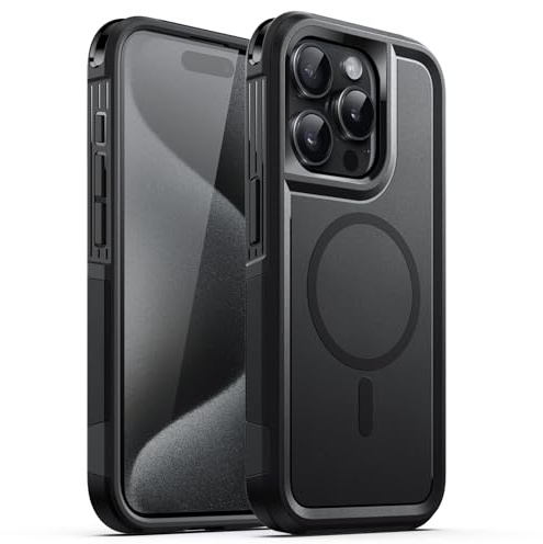 JETech Case for iPhone 15 Pro Max 6.7-Inch Compatible with MagSafe, Heavy Duty Dual-Layer Rugged Protection, Shockproof Protective Tough Phone Magnetic Cover (Black)