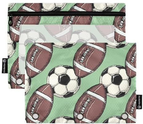 Wudan American Football Sport Fußball Grafik Helm 3 Ringe Binder Bleistift Beutel Set von 2 Wasserdicht Recyceltes Federmäppchen Federmäppchen Mit Binder Schreibwaren Versorgung Zubehör