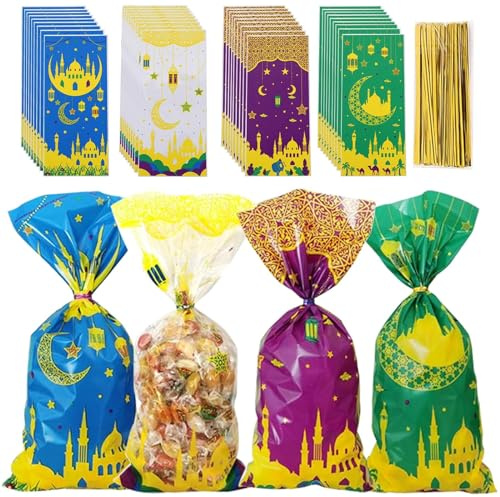 Zkaoai Eid Mubarak-påsar, 100 st. Ramadan-påsar för fyllning, Eid Mubarak presentpåsar med 100 slipsar, ramadan-tema, presentpåsar, partypåsar, Eid Mubarak, partypåsar för Eid Mubarak, partydekoration