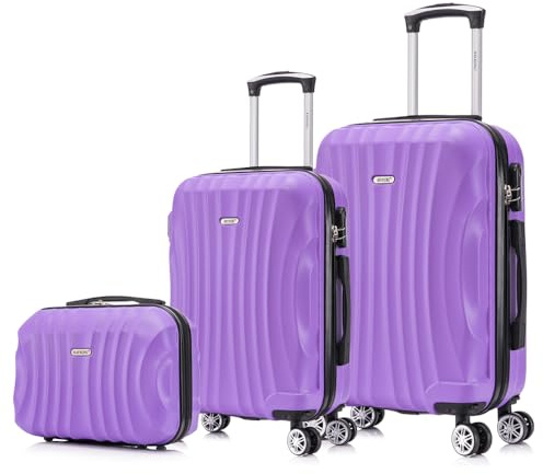 RAYKONG Juego de Maletas ABS Rígida 3 Piezas|Maleta Cabina 55cm|Maleta Mediana 68cm|Neceser 29cm|Morada