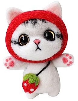 SHINEOFI Kit De Feutrage à L'aiguille Chat En Peluche Pour Garçon Et Filles Et Adultes, Ensemble Laine Colorée Fraise, Bricolage Éducatif Artistique, Présent Fête, Loisirs Créatifs Maison