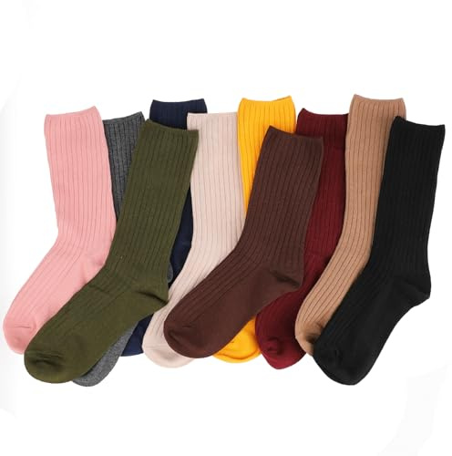 Mozeat Lens 10 Pairs Long Slouchy Socks for Women, Comfortable Women's Cute Cotton Crew Socks Colored Athletic Socks for Women