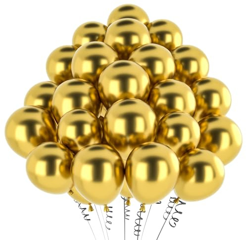 100 Pezzi Palloncini Oro,12 Pollici Palloncini Metallizzati in Lattice, per Compleanno Matrimonio Anniversario Baby Shower Laurea Decorazione