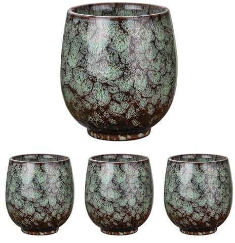 QUARKZMAN 4 Tazas de Té Chinas de Cerámica de 5.41Oz Juego de Té Gong Fu Tradicional Japonés Taza de Té Pequeña Sin Asa para Té Mate Café Vino Bebidas, Índigo