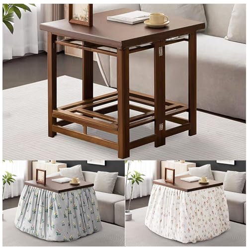 Mesa Kotatsu Multifuncional Plegable, con Edredón Extraíble, Mesa Kotatsu Multifuncional, con Compartimento de Secado, Calefactor No Incluido,Marrón,80×80cm/31.5×31.5in