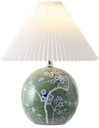 JONATHAN Y 19.5 Green/White Shishen Chinoiserie Ceramic Table Lamp, Traditional Hand-Painted Floral Cottage Lamp with White Pleated Linen Shade, LED Bulb Included JYL5056A