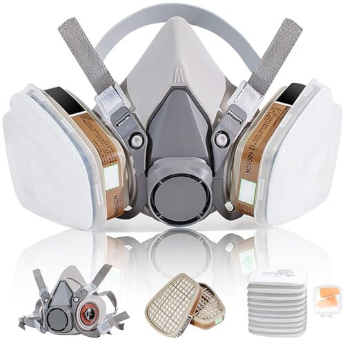 LAMANICE Halb Gesicht Atemschutzmaske, Staubmaske mit 10Pcs Filter Cottons und Ohrstöpsel, für organische Dämpfe, Schleifen, Schweißen, Holzbearbeitung, Chemikalien, Farbe, Formaldehyd
