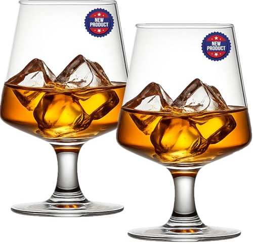 Whiskey Glasses Set of 2 | 15.2 Oz Bourbon Glasses for Scotch, Cognac, Brandy & Cocktails | Old Fashioned Glasses | Short Stem Wine Glasses | Ideal Gift for Halloween, Thanksgiving, Christmas's Day