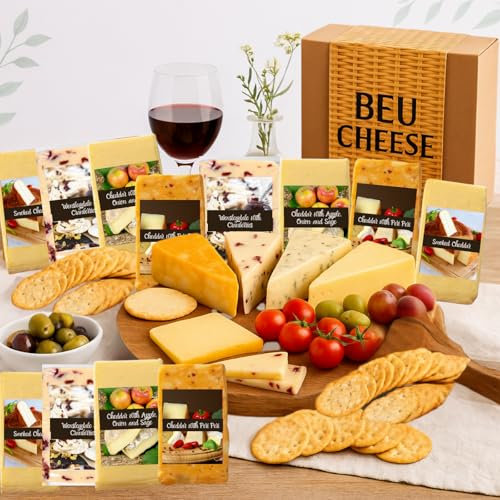 Cheese Hampers Gift Set - 12x Cheeses Wedge Selection - Cheeseboard Gift Set, Christmas Hampers for Men, Cheese Selection Box, Food Gifts for Men & Women