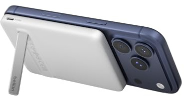 Belkin BoostCharge Portable Charger Qi2 15W, Slim Magnetic Power Bank 5000mAh with Kickstand, USB C Cable Included, Fast Charging Battery Pack for iPhone, AirPods, Galaxy, Pixel, iPad & More - White