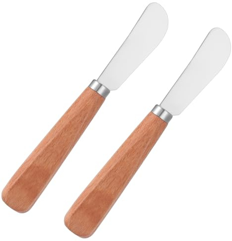 Thinp 2 stycken smörknivar, 17 x 2,2 cm rostfritt stål ostkniv med trähandtag, bordskniv, ostkniv, set, köksverktyg, bestick för ost, smör marmelad, daglig frukost spridare