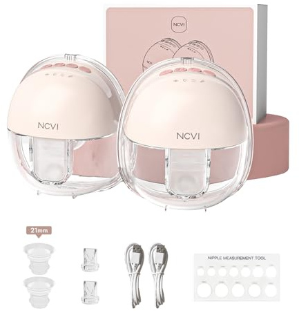 NCVI elektrisk bröstpump handsfree 8111, bärbara bröstpumpar 4 lägen 9 nivåer, bärbar lätt mjölkpump, bekväm amningspump, inkluderar 21/24 mm flänsar