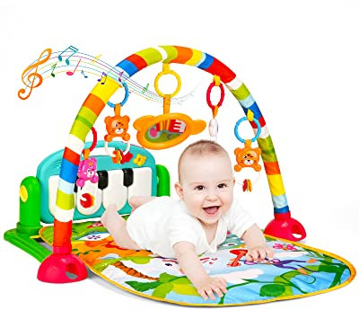 HIUME Baby Gym Jungle Musical Play Mats for Floor, Kick and Play Piano Gym Activity Center with Music, Lights, and Sounds Toys for Infants and Toddlers Aged 0 to 6 12Months Old (Blue)