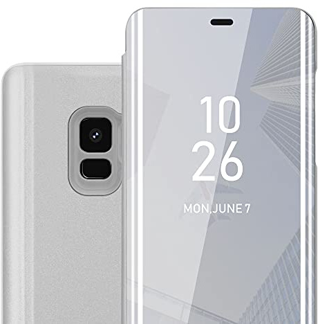 Cadorabo Hülle kompatibel mit Samsung Galaxy S9 Schutzhülle TPU Silikon Case 360 View Spiegel, Slim Kratzfest Weiche Gummi mit Rundumschutz Cover Hülle für Galaxy S9 in Silber