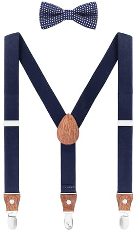 WANYING Set di Bretelle e Papillon per Bambini Bambine da 2 a 8 anni, Forma a Y Larghezza 2,5 cm Bretelle 3 Clip Elastiche - Tinta unita