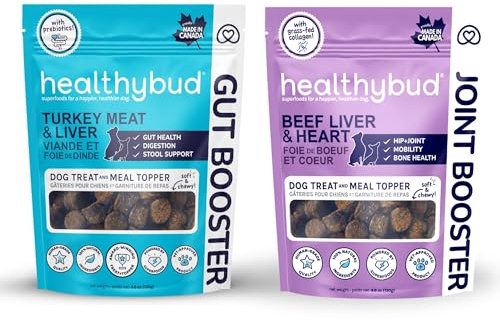 Healthybud Soft Chew Dog Treats and Food Toppers 4.6oz (Turkey Gut Support, Beef Joint Booster)