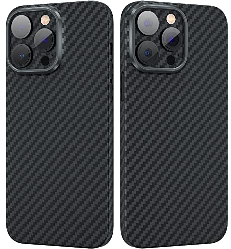 memumi Carbon Hülle für iPhone 14 Pro, 0,5 mm Superdünne, Hülle aus echter Aramidfaser [100% Aramidfaser] mit Fallschutz in Militärqualität für iPhone 14 Pro - Schwarz
